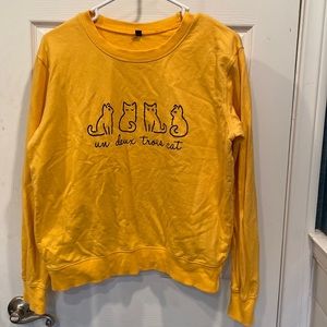 French Cat “Un Deux Trois Cat” Lightweight Yellow Sweatshirt. Med (runs small)